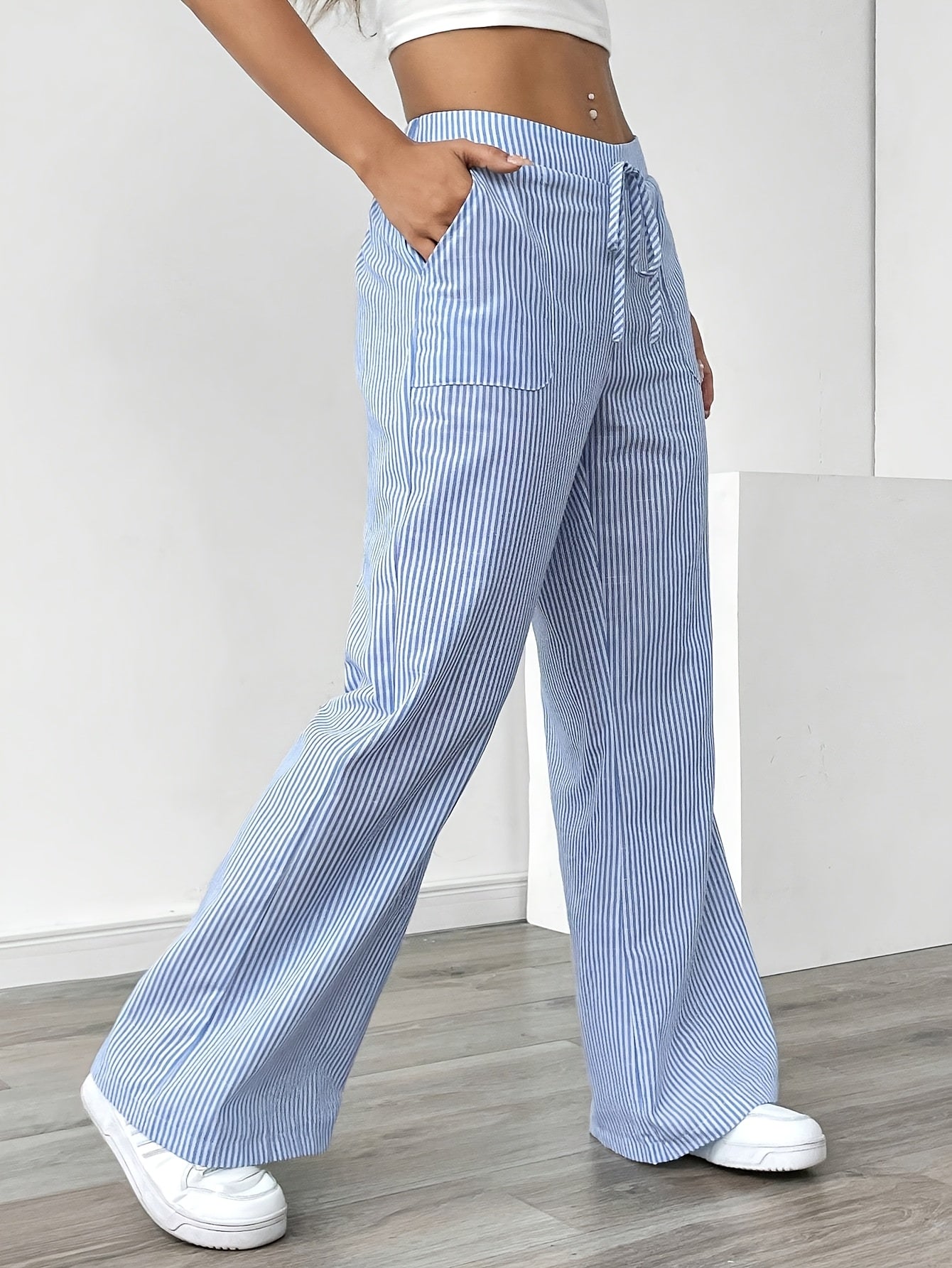 Pantaloni lounge a righe donna – vita alta e gamba larga