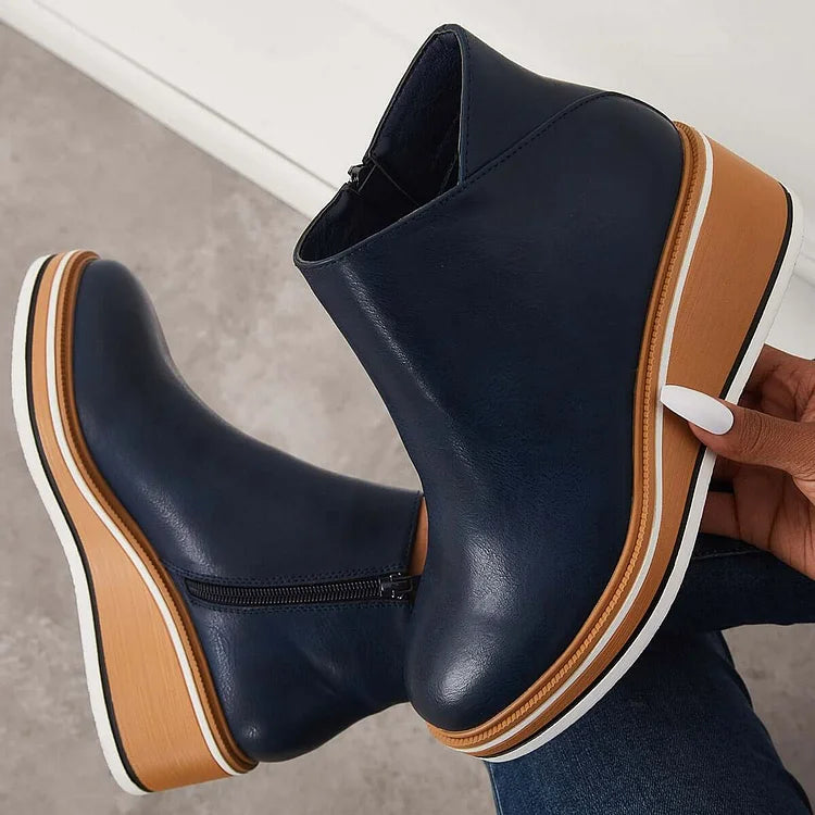 Stivaletti da donna in pelle con plateau e cerniera - Comfort e stile per tutti i giorni