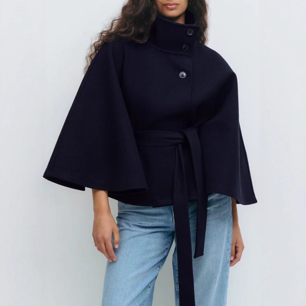 Cappotto a mantella con collo alto da donna - Cappotto invernale lussuoso elegante