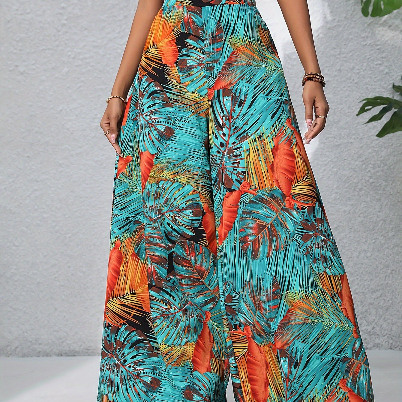 Pantaloni larghi da donna con stampa tropicale – stile boho estivo