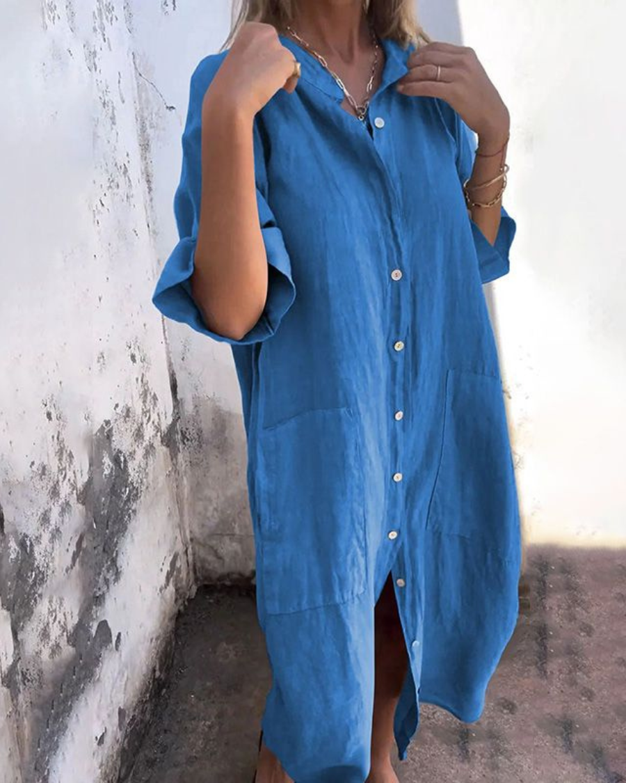 Abito a camicia midi casual elegante e ampio da donna - Completo estivo leggero, traspirante e confortevole