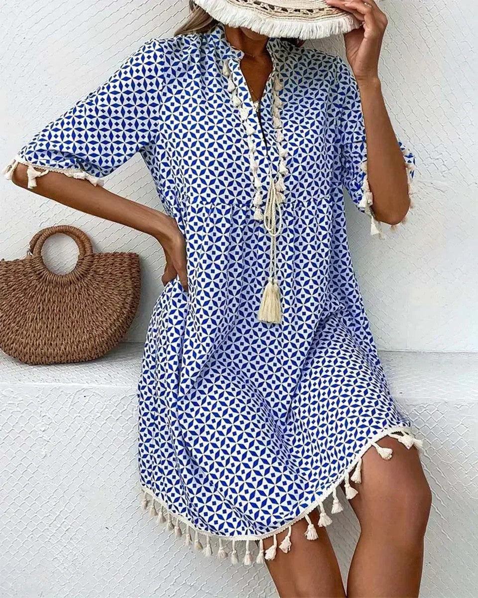 Abito da spiaggia corto a pois – vestito leggero donna con maniche corte