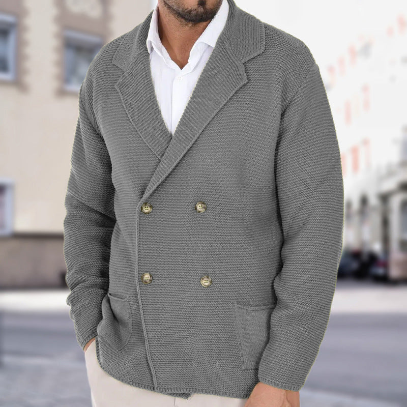 Cardigan da uomo con colletto rovesciato – Maglione aderente doppiopetto leggero in maglia