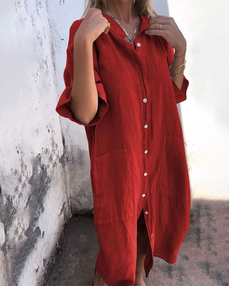 Abito a camicia midi casual elegante e ampio da donna - Completo estivo leggero, traspirante e confortevole