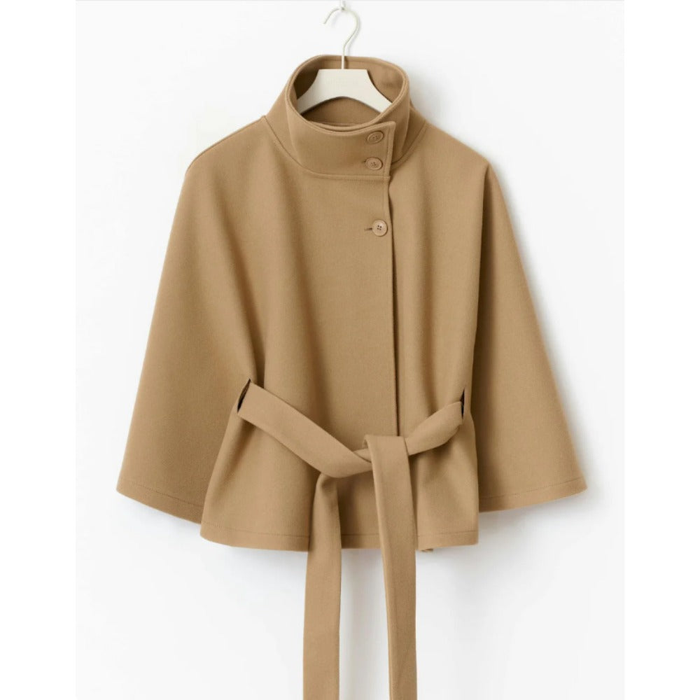 Cappotto a mantella con collo alto da donna - Cappotto invernale lussuoso elegante