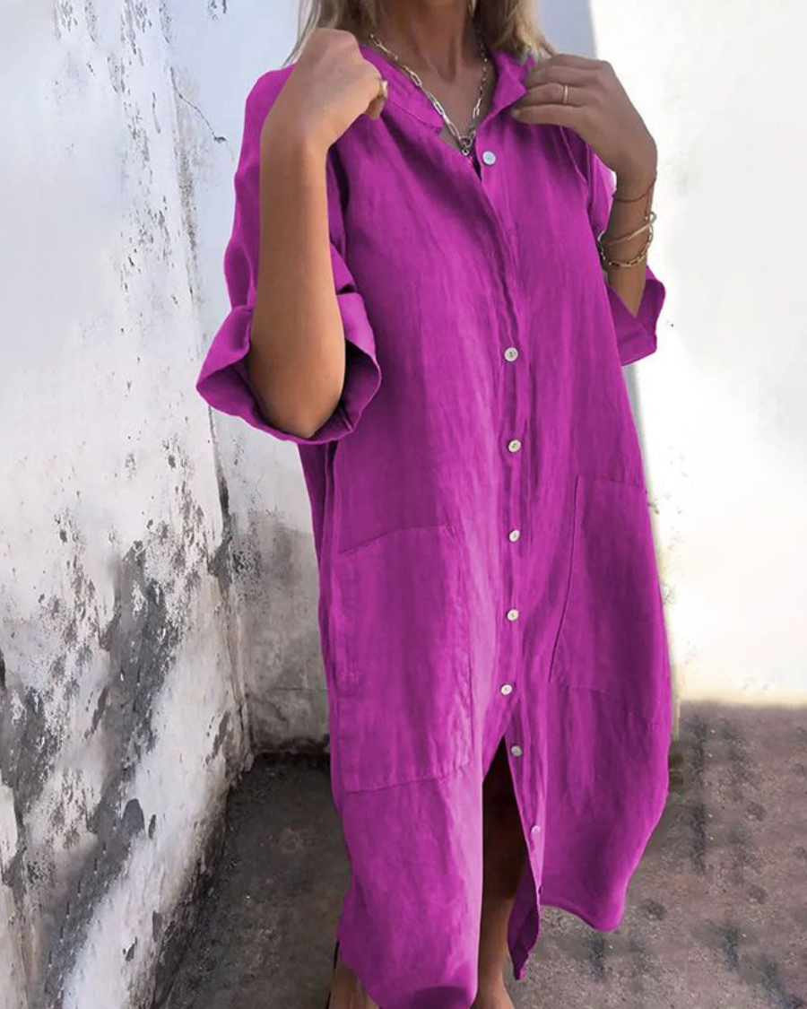 Abito a camicia midi casual elegante e ampio da donna - Completo estivo leggero, traspirante e confortevole