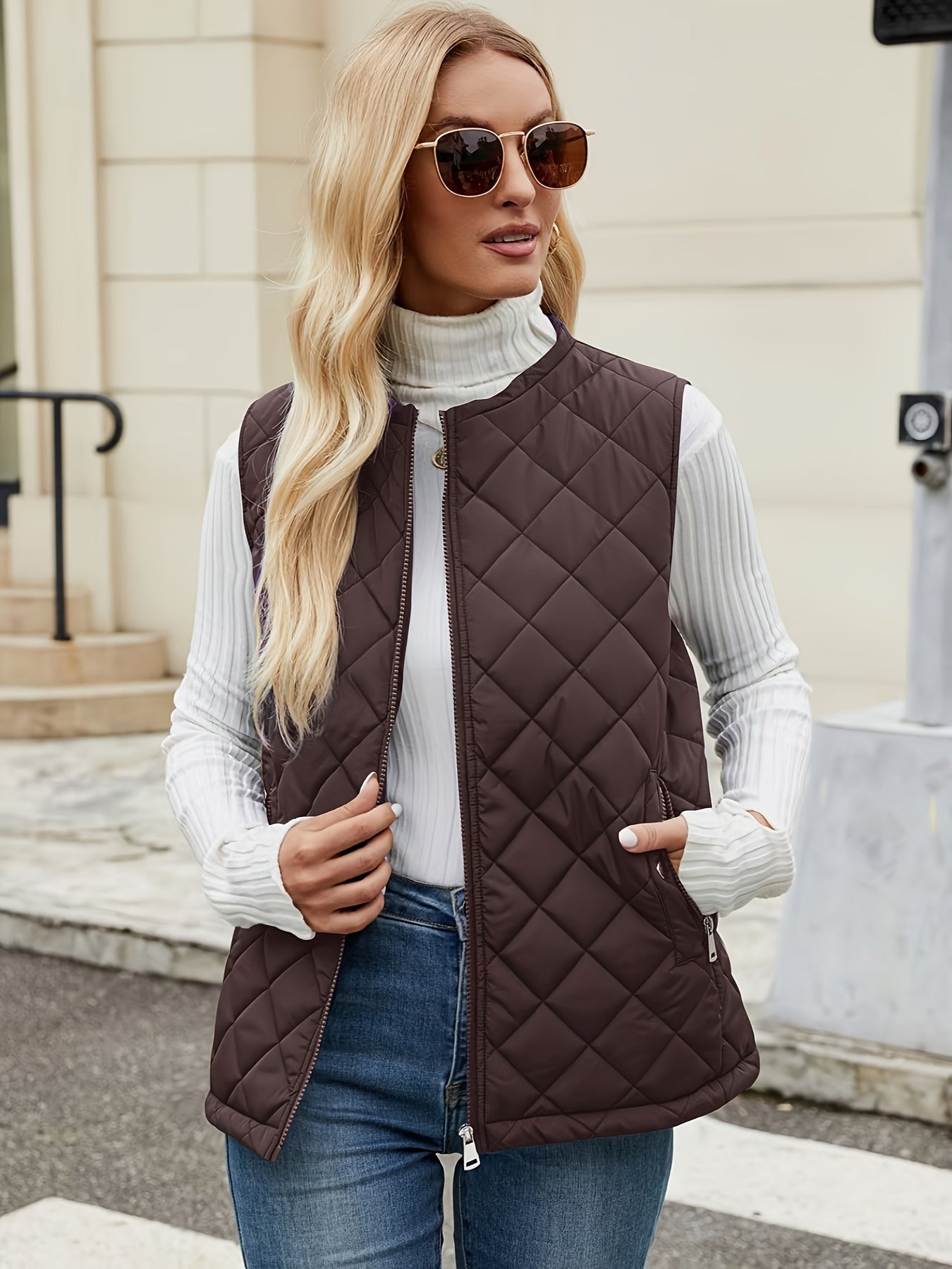 Gilet trapuntato senza maniche elegante da donna - Abbigliamento leggero per esterni