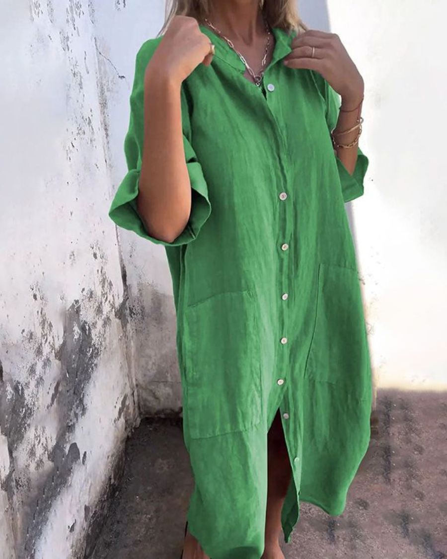 Abito a camicia midi casual elegante e ampio da donna - Completo estivo leggero, traspirante e confortevole