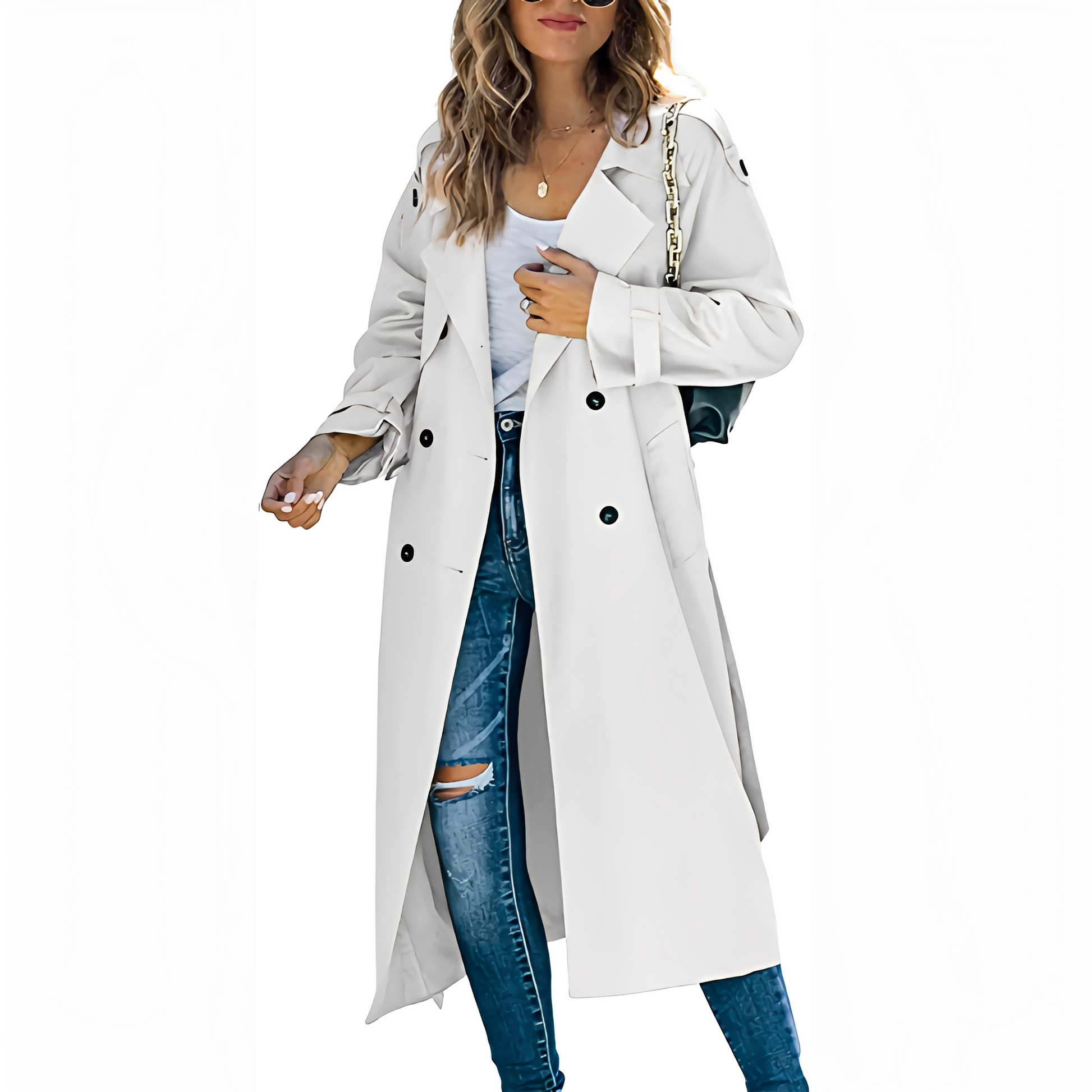 Cappotto lungo doppiopetto chic da donna – Elegante capospalla antivento