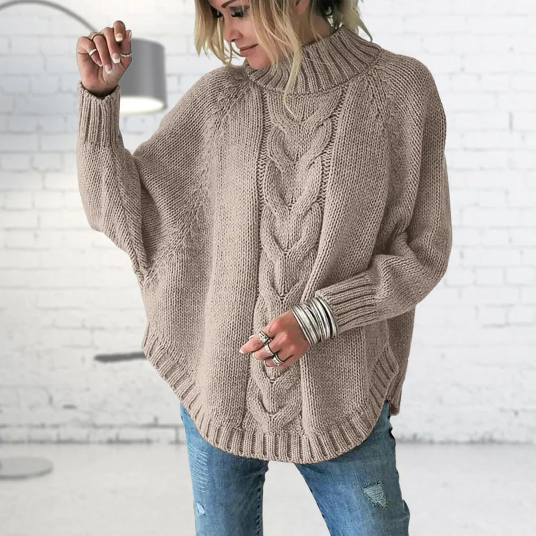 Maglione dolcevita blu da donna - Maglione ampio e casual