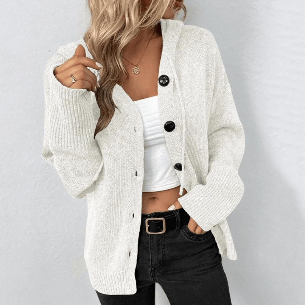 Cardigan gilet con cappuccio in maglia da donna – Casual scollo a V abbottonato maniche lunghe