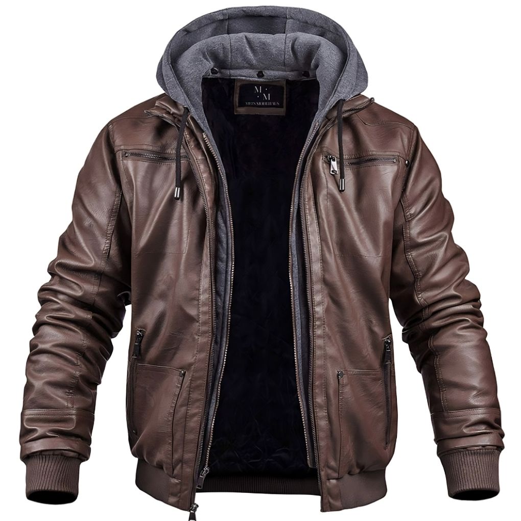 Giacca invernale in pelle premium da uomo - Elegante capospalla con cappuccio
