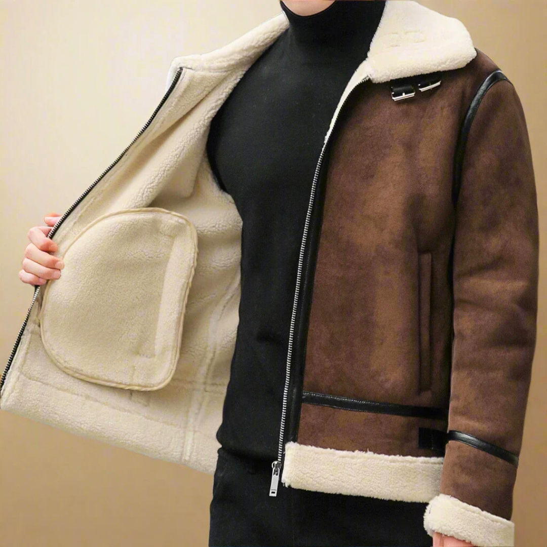Cappotto invernale da uomo in pelle scamosciata di alta qualità cintura - Cappotto caldo ed
