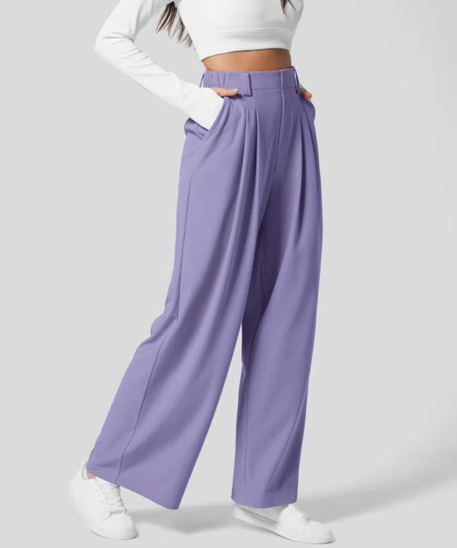 Pantaloni elastici eleganti a vita alta da donna