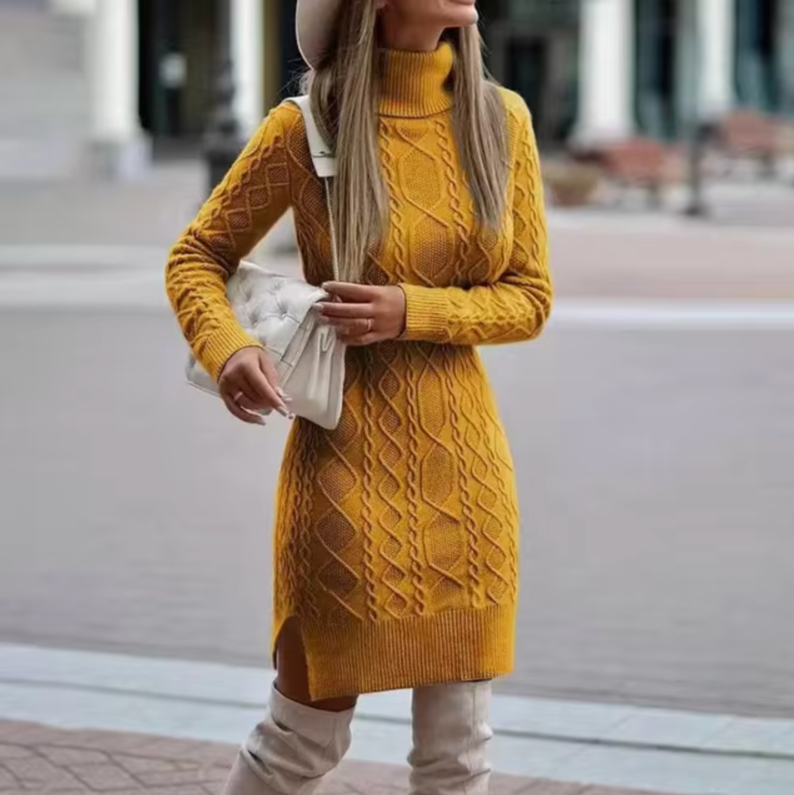 Abito midi in maglia a maniche lunghe da donna