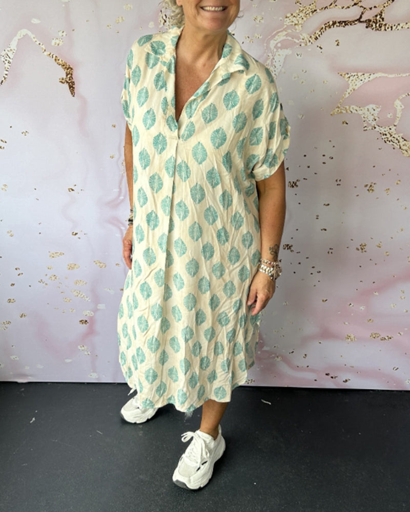 Abito midi casual in lino da donna - Abito estivo leggero con scollo a V