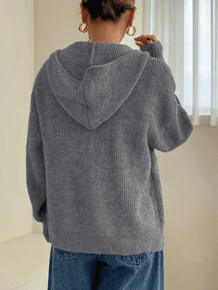 Felpa con cappuccio e cerniera in maglia da donna