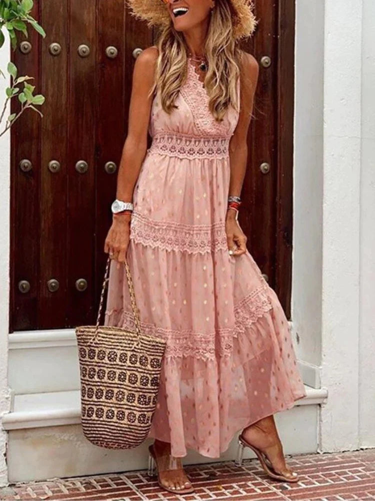 Maxi abito elegante da donna con pizzo