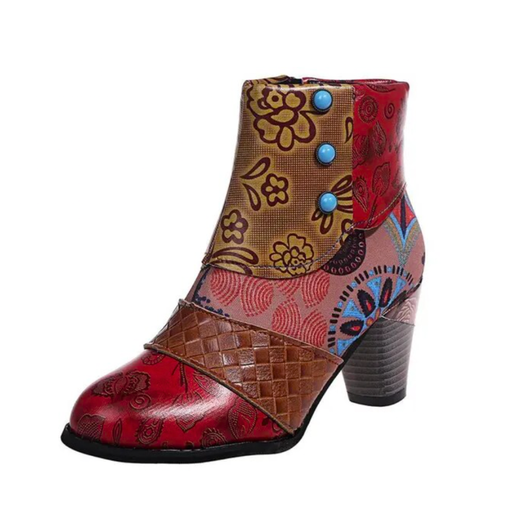 Stivali da donna con motivo floreale boho - Comodi tacchi spessi con cerniera