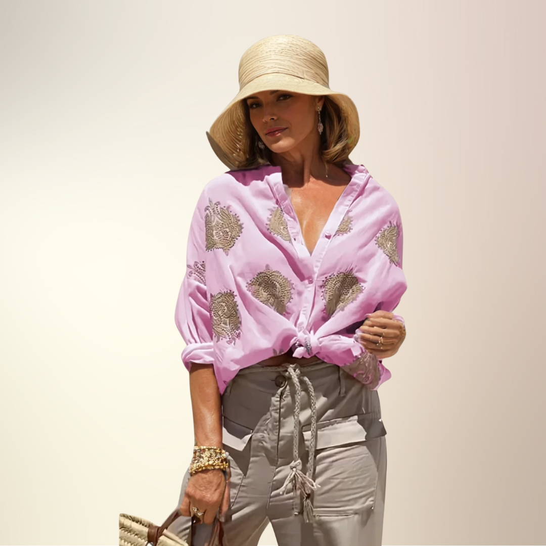 Donna leggera da stampa portata Camicia - Blusa estiva a maniche lunghe