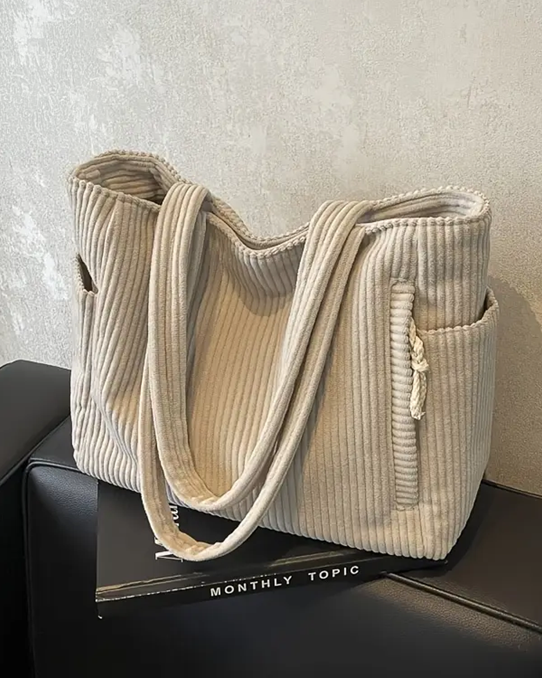 Borsa a Spalla Elegante a Coste da Donna - Borsa Capiente