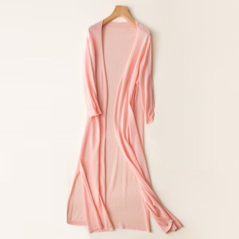 Cardigan lungo aperto leggero da donna con maniche a 3/4