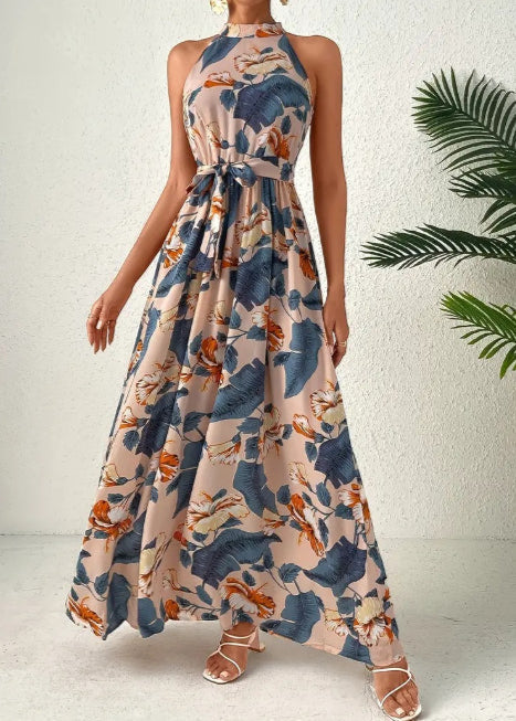 Abito lungo estivo da donna elegante in stile bohémien con scollo all'americana - Abito da leggero, fluido e senza maniche, perfetto per le vacanze.