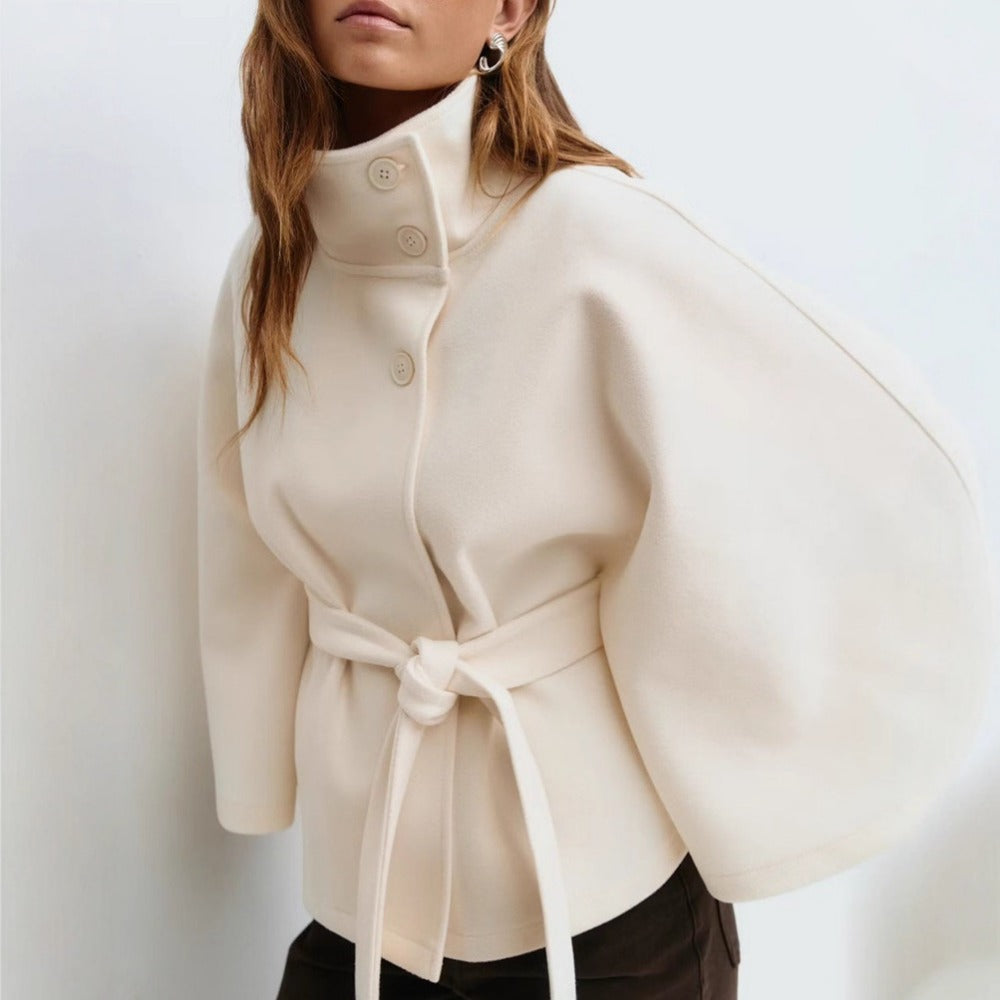 Cappotto a mantella con collo alto da donna - Cappotto invernale lussuoso elegante