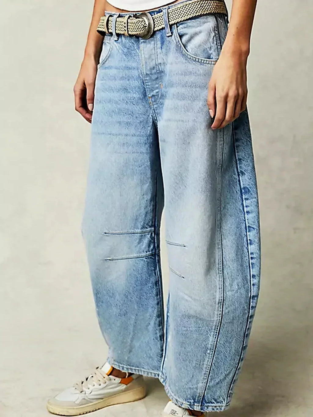 Jeans a vita alta alla moda da donna - Pantaloni in denim unici con gamba larga