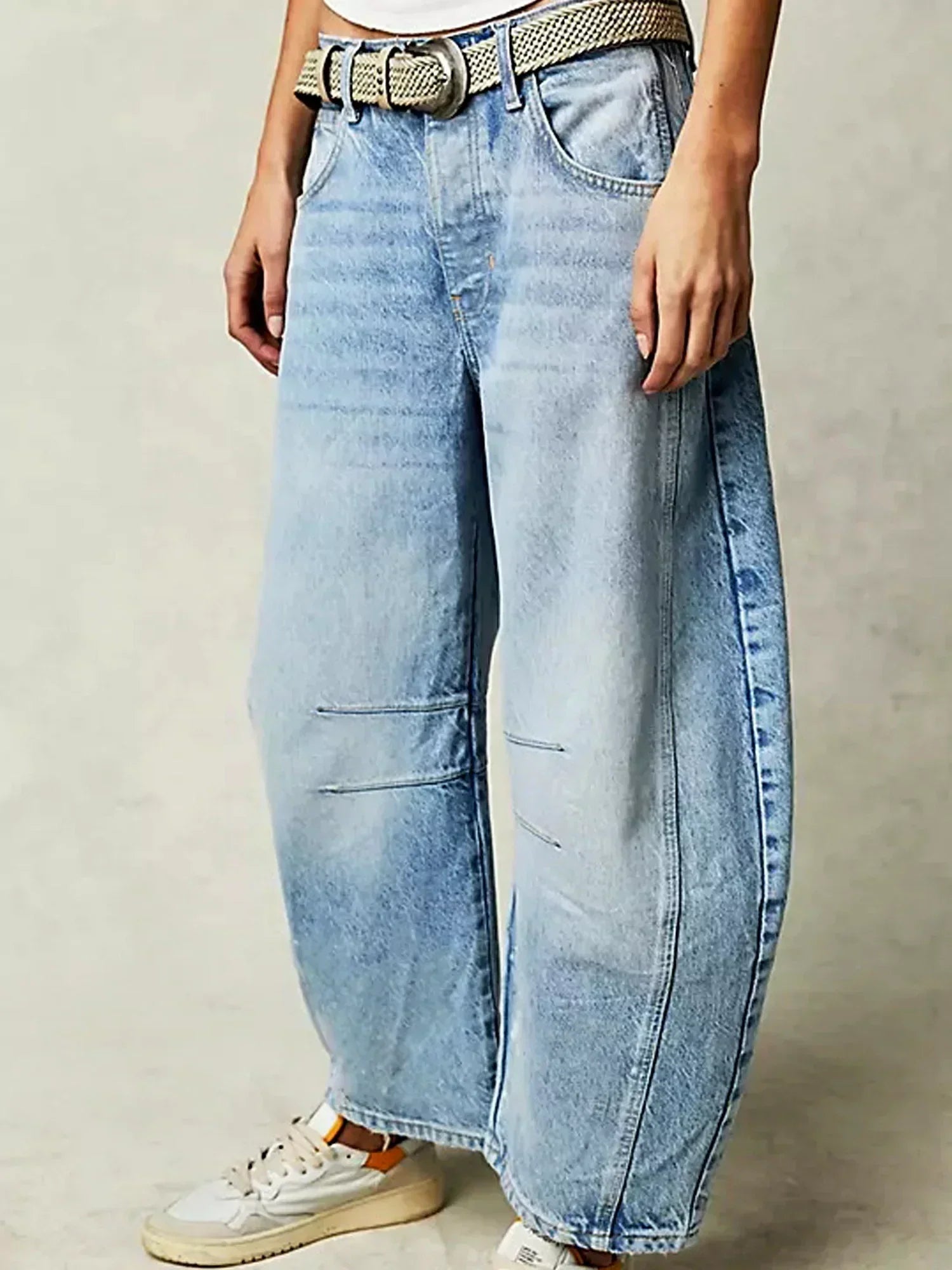 Jeans a vita alta alla moda da donna - Pantaloni in denim unici con gamba larga