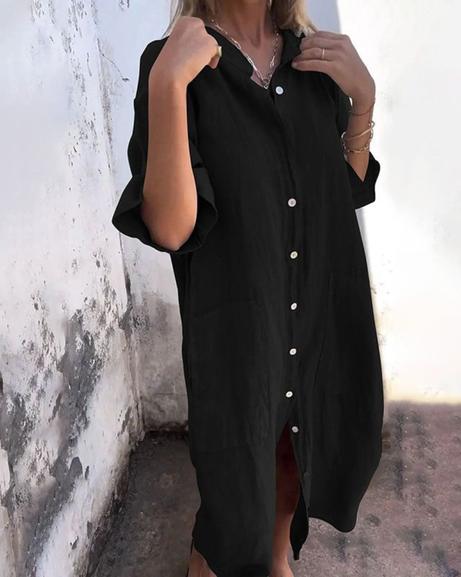 Abito a camicia midi casual elegante e ampio da donna - Completo estivo leggero, traspirante e confortevole