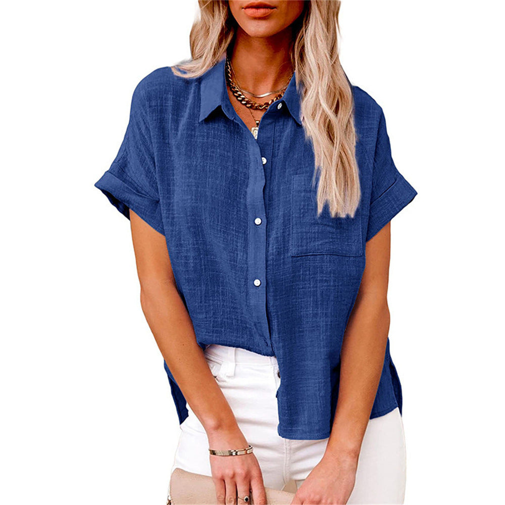Camicia casual da donna in misto lino – maniche corte con bottoni
