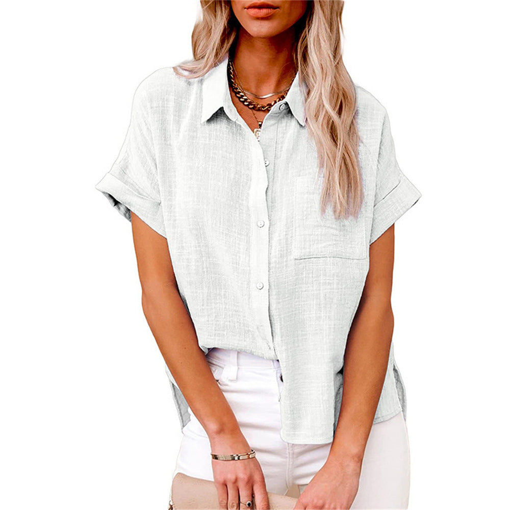 Camicia casual da donna in misto lino – maniche corte con bottoni