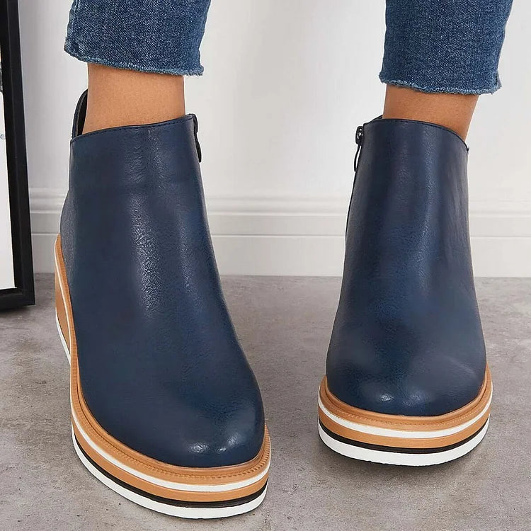 Stivaletti da donna in pelle con plateau e cerniera - Comfort e stile per tutti i giorni