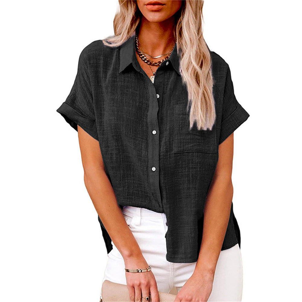 Camicia casual da donna in misto lino – maniche corte con bottoni