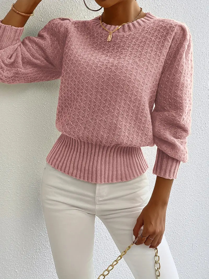 Maglione lavorato a maglia - pullover elegante da donna con maniche a sbuffo