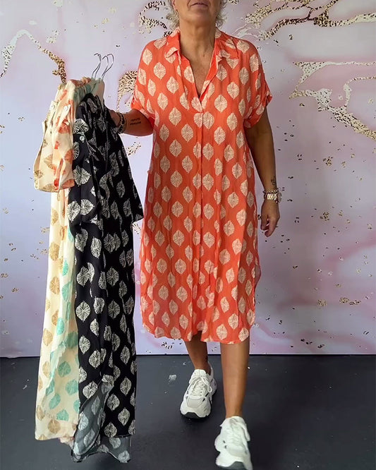 Abito midi casual in lino da donna - Abito estivo leggero con scollo a V