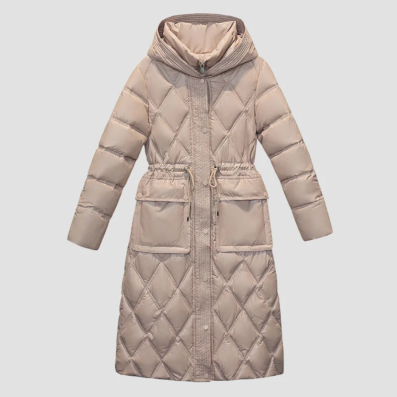 Cappotto invernale lungo trapuntato a trapezio da donna - Comodo piumino con cerniera
