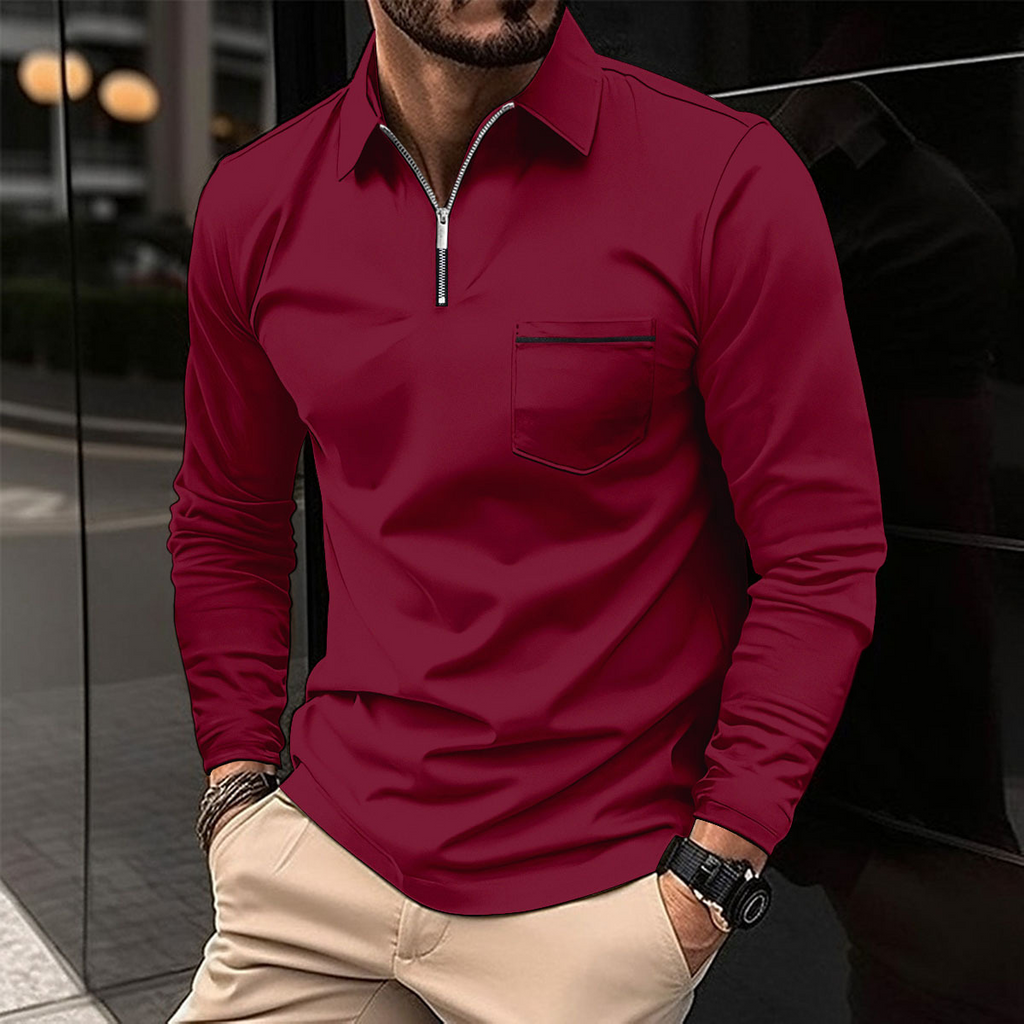 Polo a maniche lunghe premium da uomo – Camicia casual con taschino sul petto