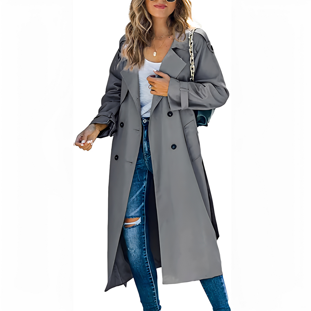 Cappotto lungo doppiopetto chic da donna – Elegante capospalla antivento