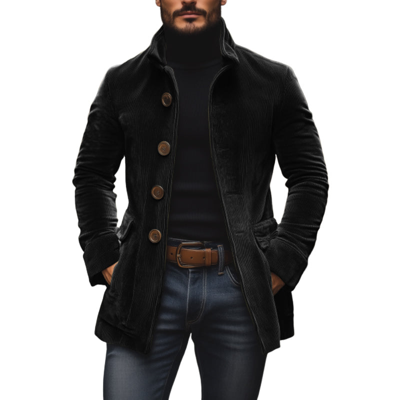 Cappotto corto da uomo in velluto a coste slim fit con collo alto