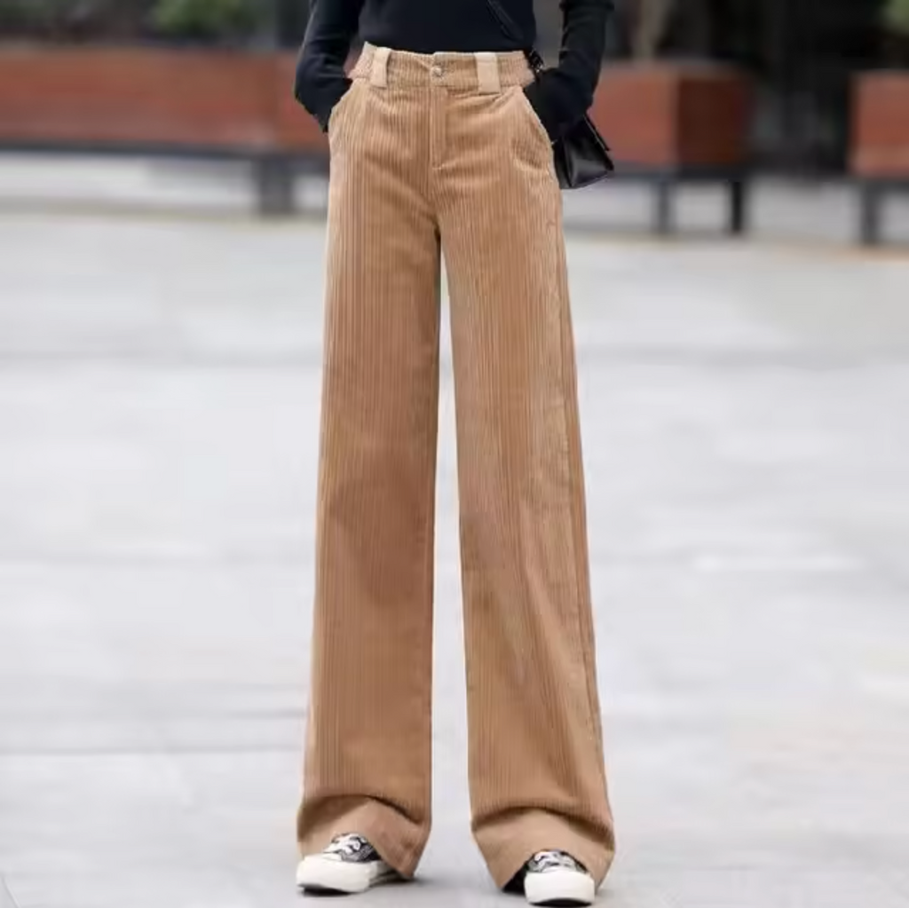 Pantaloni da donna in velluto a coste a vita alta – Comodi e alla moda