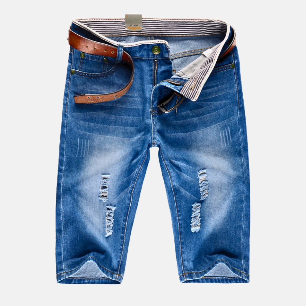 Pantaloncini in denim strutturati casual da uomo - Classici, dettagli strappati