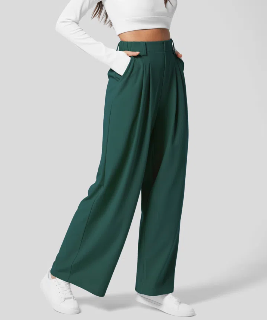 Pantaloni elastici eleganti a vita alta da donna