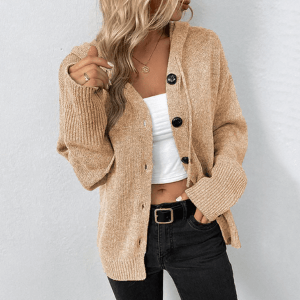 Cardigan gilet con cappuccio in maglia da donna – Casual scollo a V abbottonato maniche lunghe