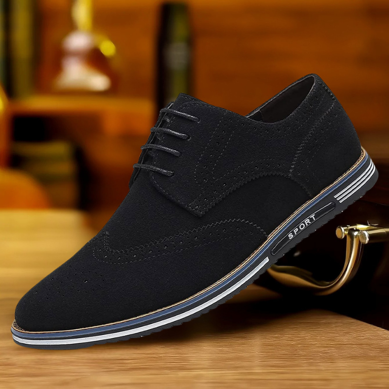 Scarpe basse stringate in pelle scamosciata nera da uomo
