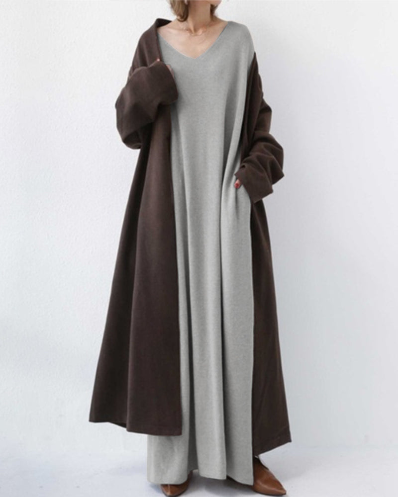 Abito Lungo Casual da Donna a Maniche Lunghe - Vestibilità Ampia