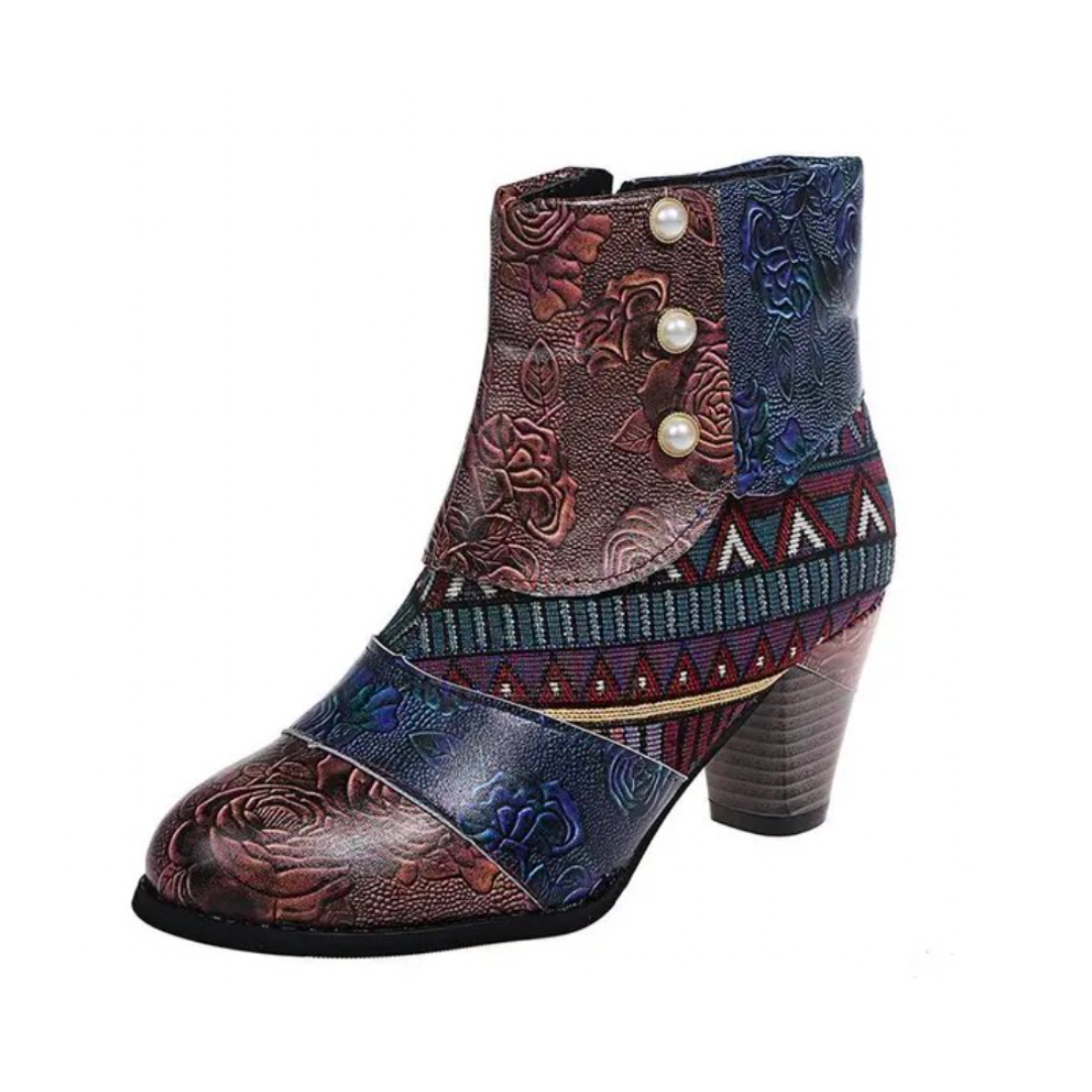 Stivali da donna con motivo floreale boho - Comodi tacchi spessi con cerniera