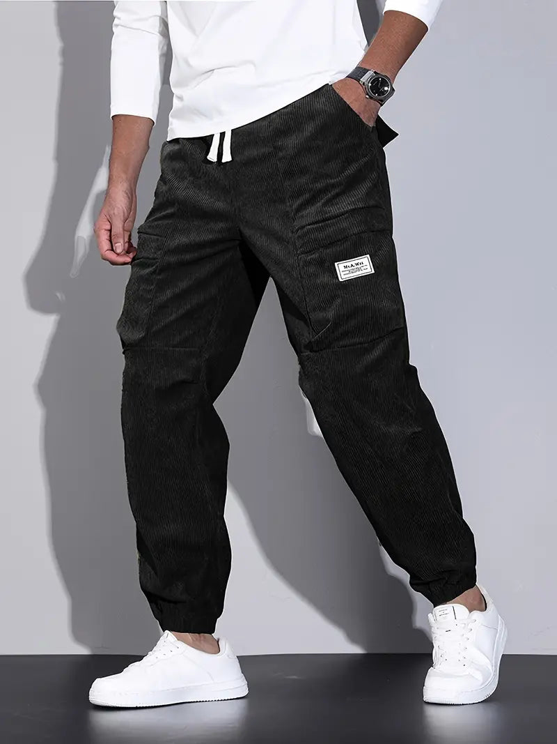Pantaloni cargo slim fit da uomo - Comodi pantaloni in velluto a coste