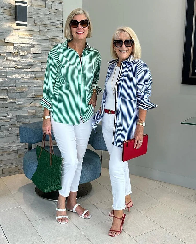 Camicia a righe leggera casual con bottoni da donna - Comoda ed elegante